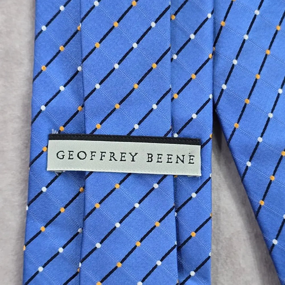 Geoffrey Beene Blue Plaid Stripe Geometric Polka Dot Silk Neck Tie Men's - Picture 4 of 6